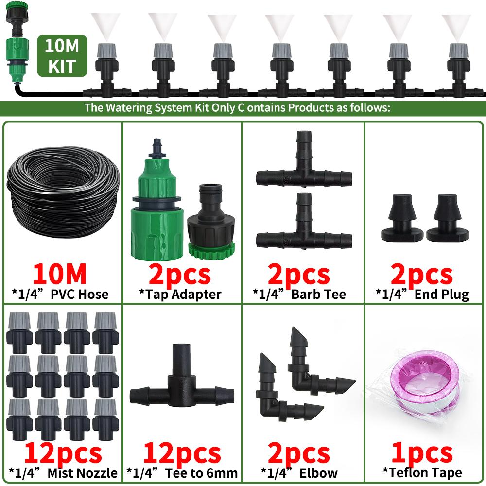 10-20M Automatic Watering Irrigation System Portable Misting Fog Nozzles Garden Hose Spray Head W/ 4/7mm Tee Connector for Patio