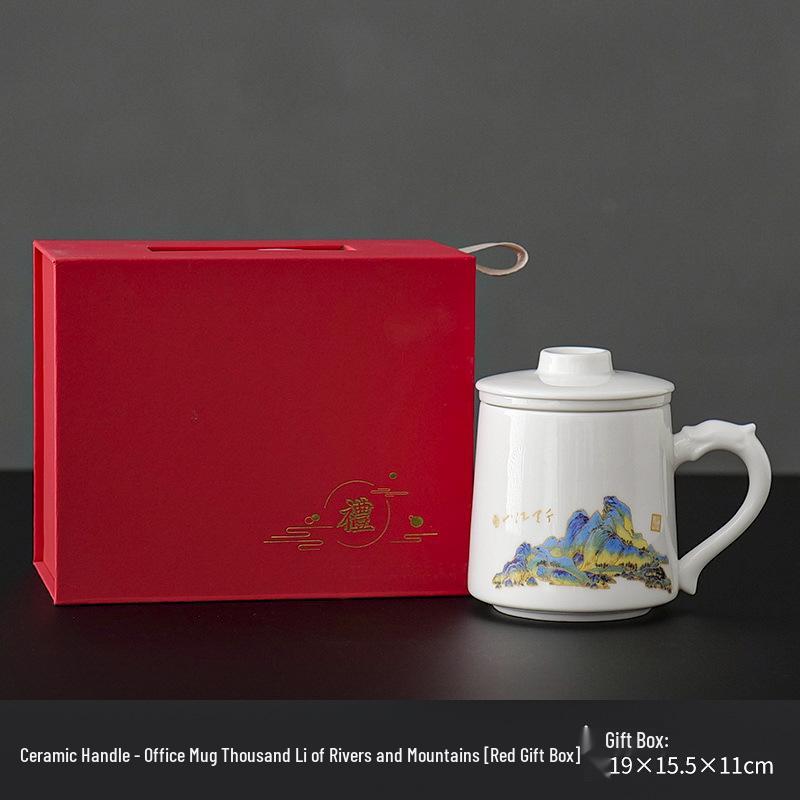 Jade White Porcelain Tea Cup with Water Separator - Large Capacity, Personal Use, High-End Office Mug for Tea Brewing