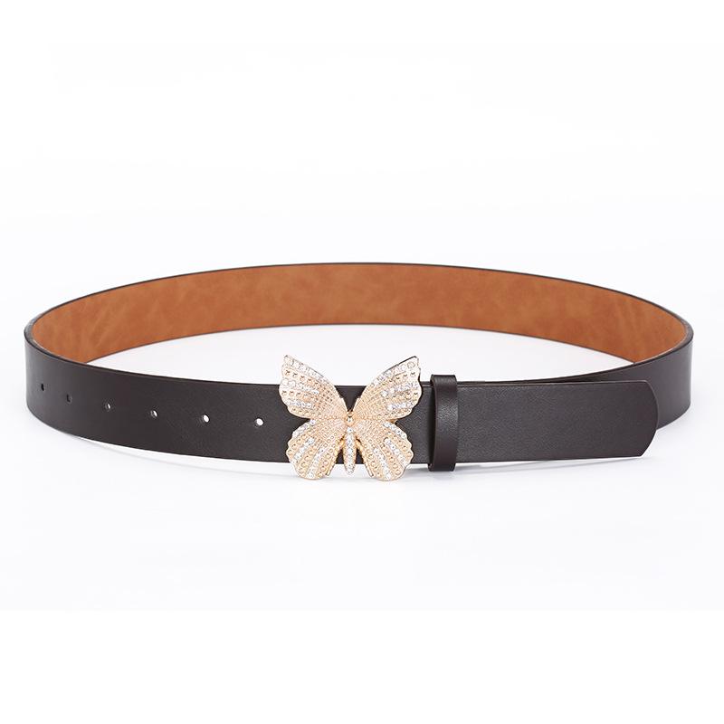

Женский ремень, ремень с пряжкой в виде бабочки из страз, женское простое подходящее платье, джинсовая отделка 105cm темно-коричневого