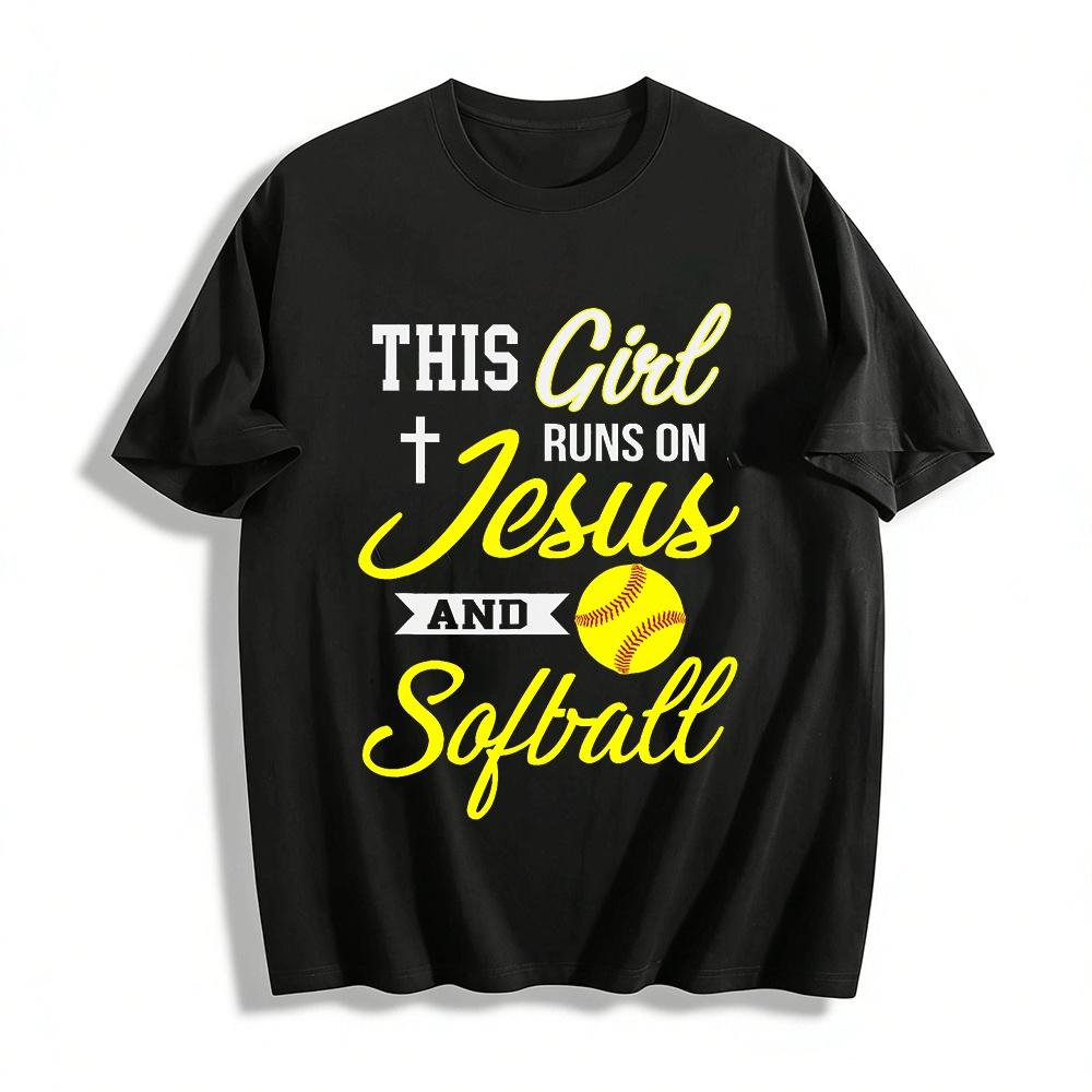 

This Girl Runs On Jesus And Softball Graphic Tee Pure cotton T-shirt XXS