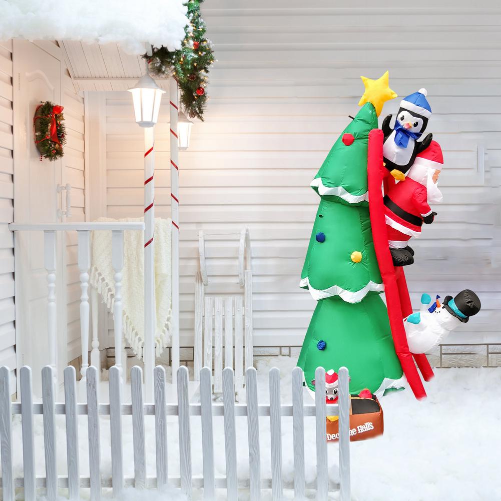 6FT Height Iatables Green Tree Christmas Tree Blow Up Outdoor Sitting With Santa Claus Snowman Sledding Together LED Iata