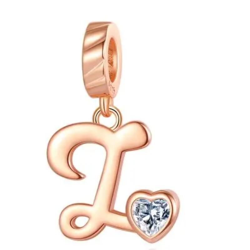 Kupfer 26 Buchstaben A-Z Alphabet Anhänger Charme Roségold Passend für Original Pan Armband Zubehör DIY Schmuck Für Frauen