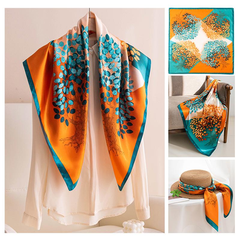 Spring and Summer New Polyester Silk Scarf Square Scarf High-end Simulation Silk Fashion Printed Scarf Women's Bag Small Shawl