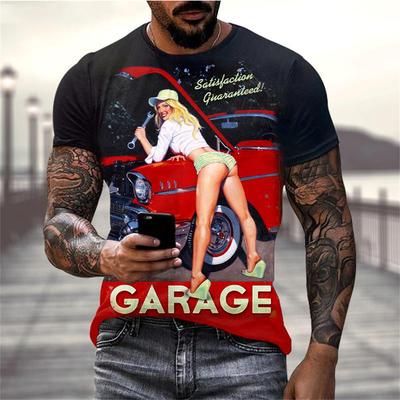 Vintage Motorcycle T Shirt For Men 3D Racing Girl Short Sleeve Tops Street Men's Biker T-shirt Oversized Tee Shirt Clothing