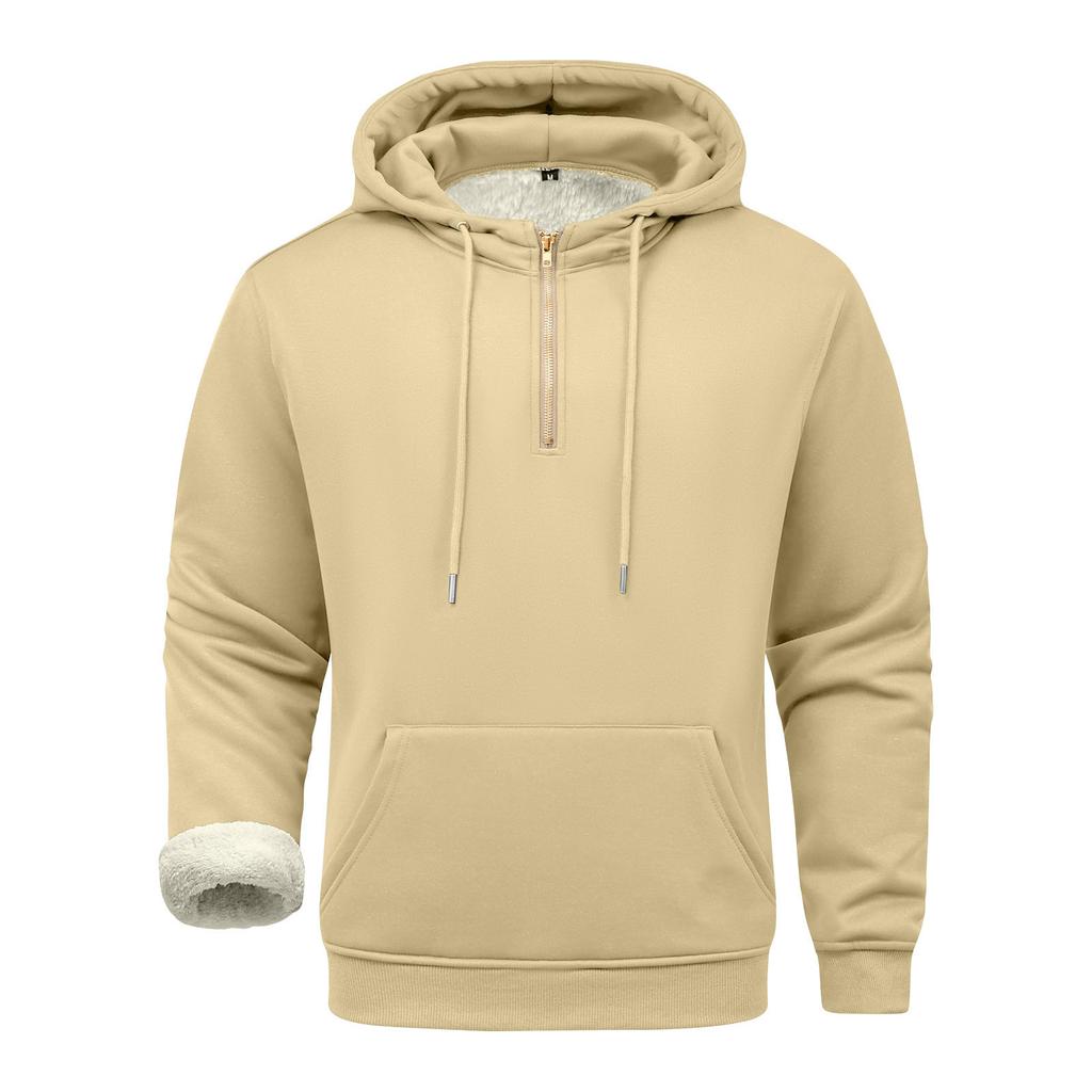 Men's Solid Color Half-Zip Fleece Hoodie Men's Sports Large Size Casual Fleece Hoodie