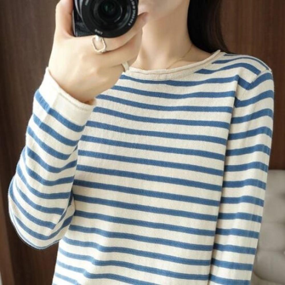 Navava Nk3587 Daily Casual Stripe Long Sleeve Knit Tee