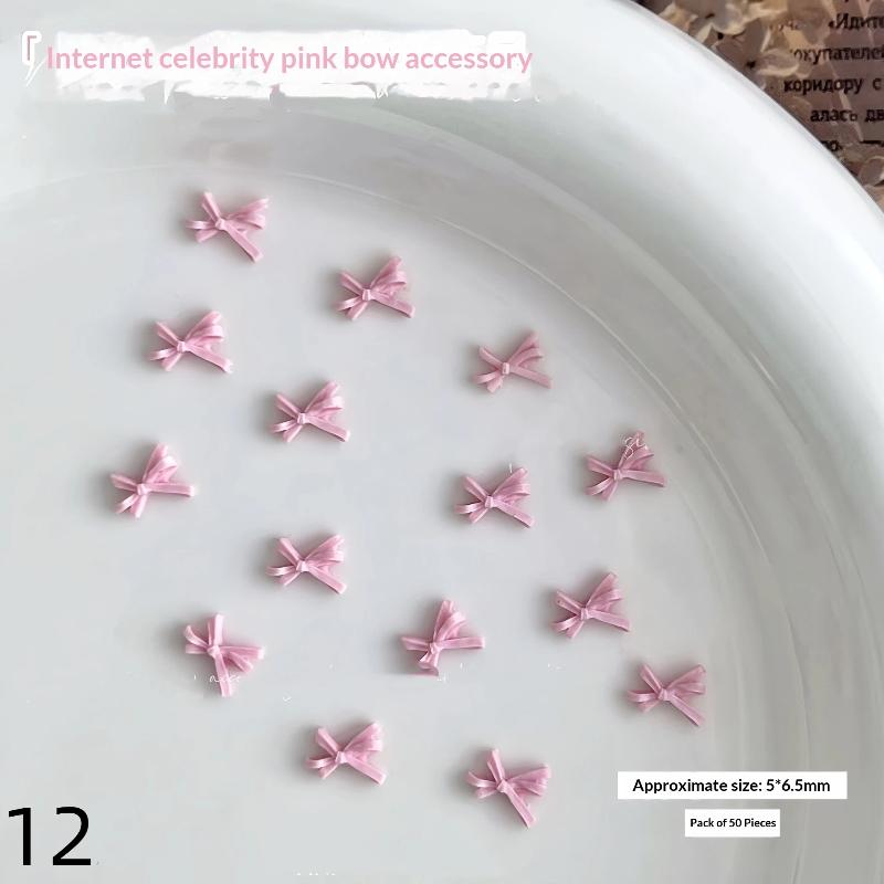 50Pcs Light Pink Bowknot Nail Charms 3D Resin Ribbon Bow Nail Art Decoration Mini Kawaii Bow Tie Manicure Supplies Diy