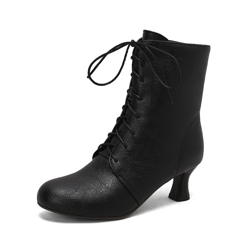 Fashion Autumn New Lace Up Ladies High Heel Shoes Strange Steampunk Boot Victorian Ankle Boots Women Pointed Toe Thick Soled Short Boots