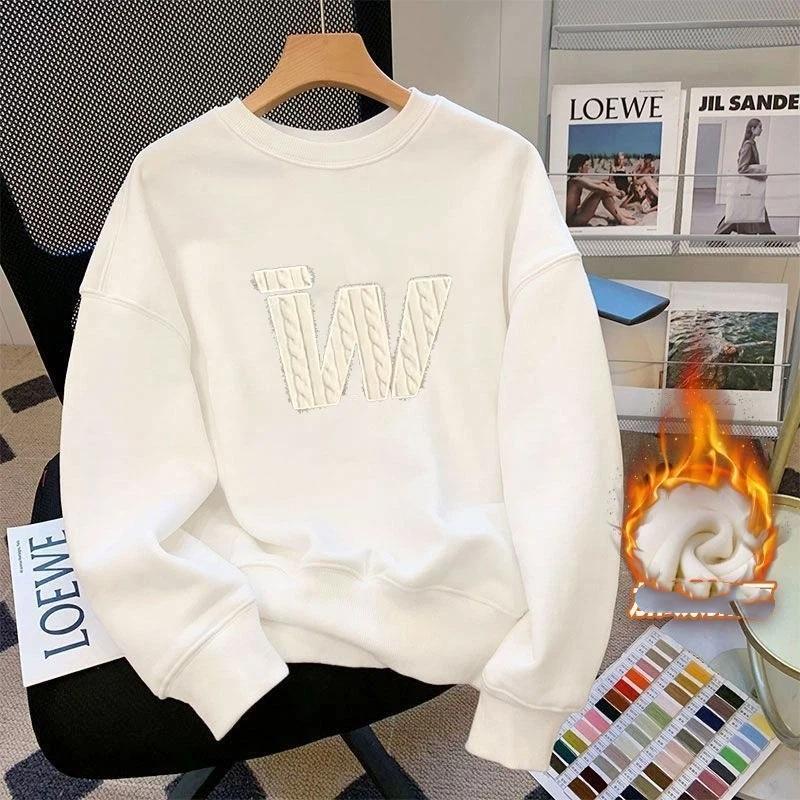 Bluza z okrągłym dekoltem i wytłaczanym napisem, casualowa, luźna bluza wciągana przez głowę
