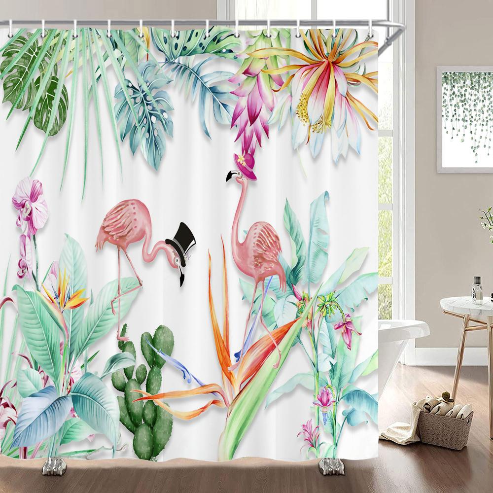 Flamingo Shower Curtain Fabric Waterproof Polyester Bathroom Curtains Pink Birds With Hooks 240X180 Decoration Bath Screen