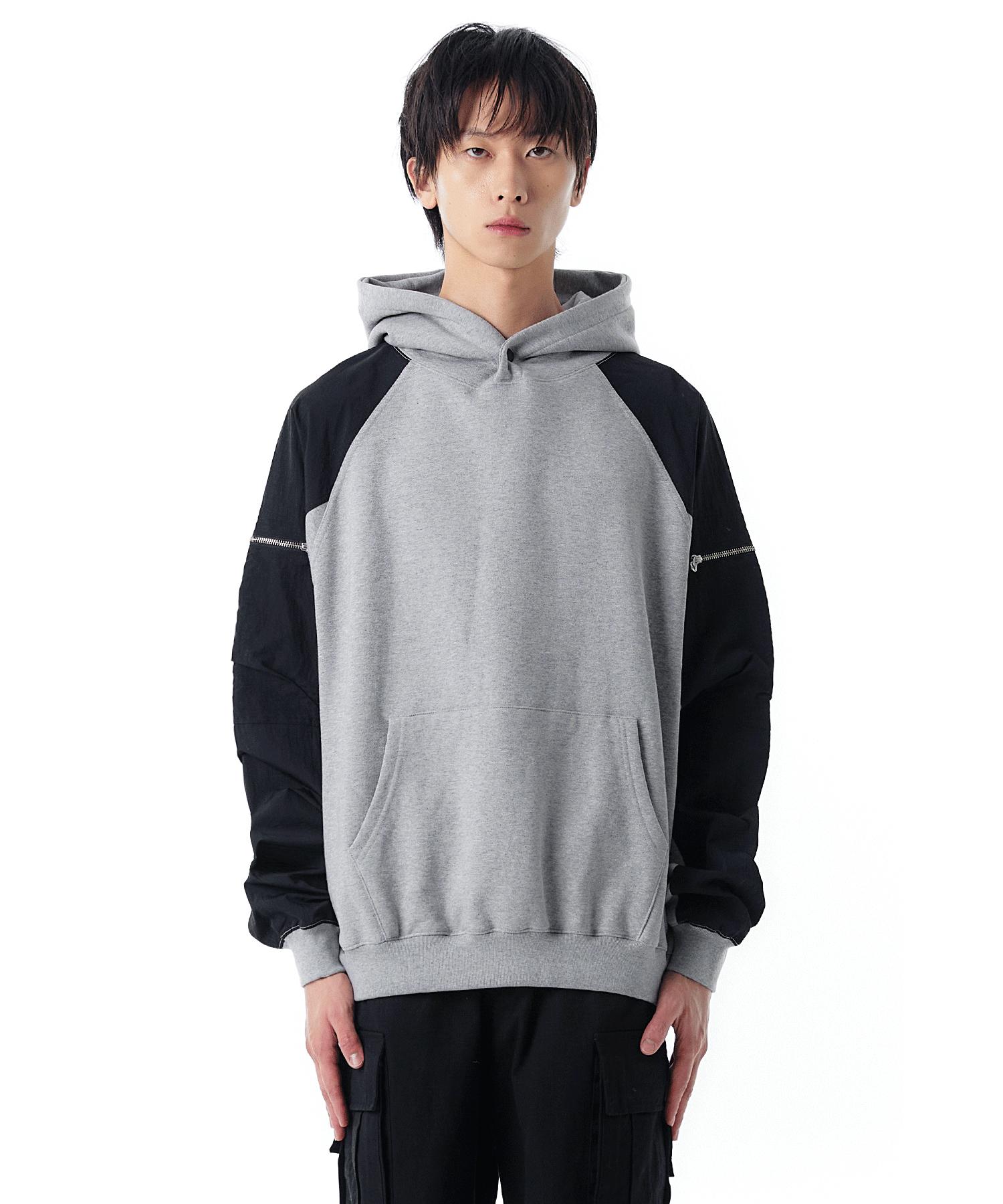 Oy Panel Contrast Pocket Hoodie-Grey 1 Size