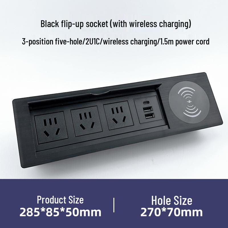 Flip-Top Office Desk with Built-in Wireless Charger & Power Strip