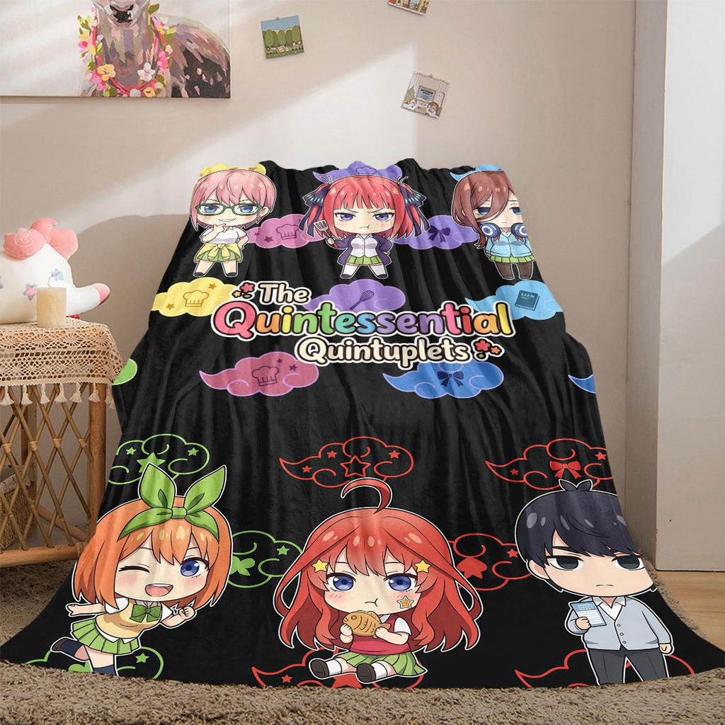 The Quintessential Quintuplets Premium 2D Print Flannel Blanket, Cartoon Decorative Throw for Sofa, Soft Bedding for Travel_LIAN