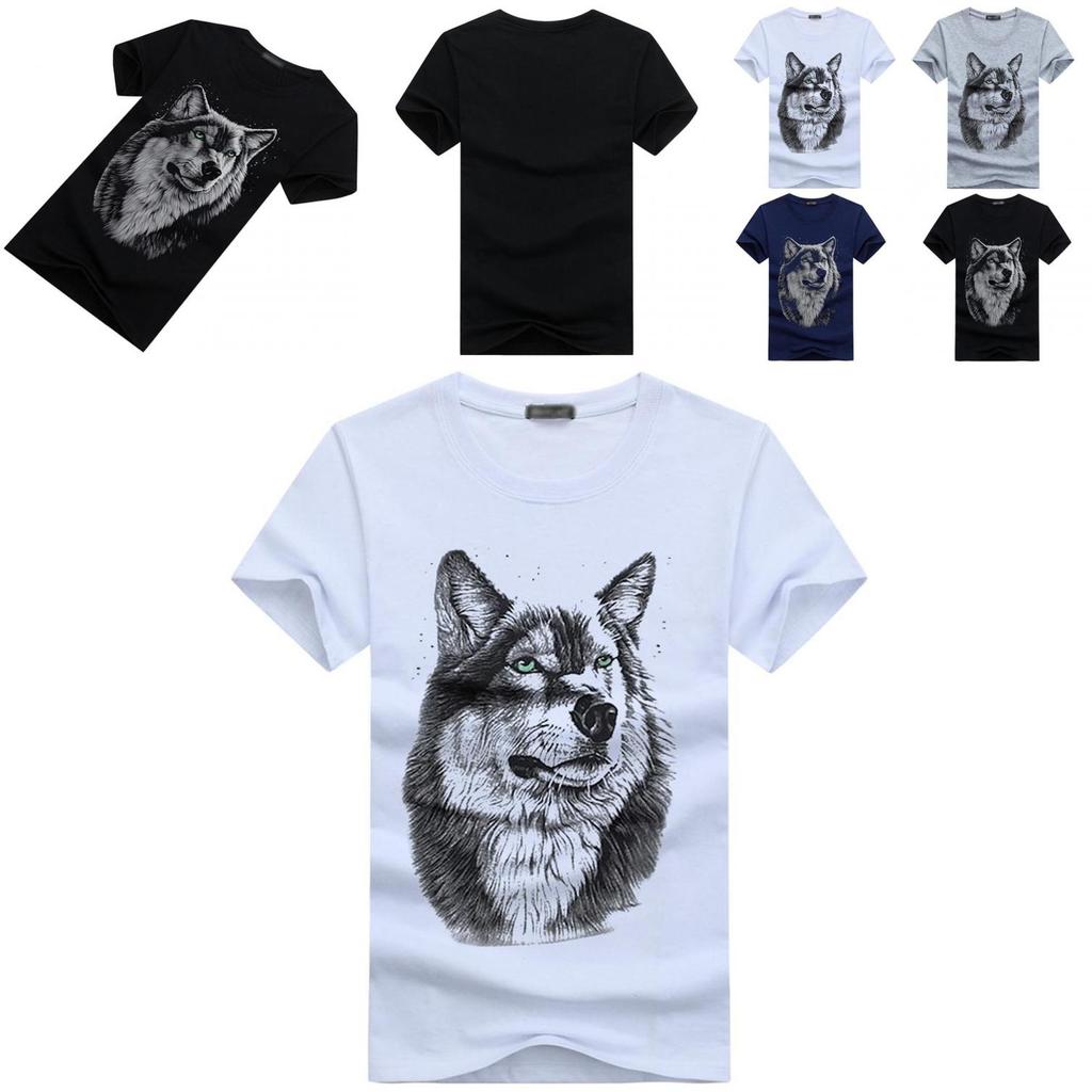 Premium Quality Men Wolf Print Round Neck Short Sleeve T-shirt For Casual Comfort
