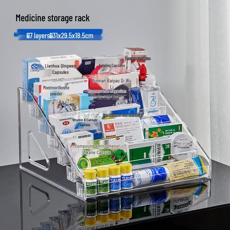 Tiered Transparent Acrylic Display Stand for Badges, Medicine, Figurines, Eyeshadow & Cosmetics