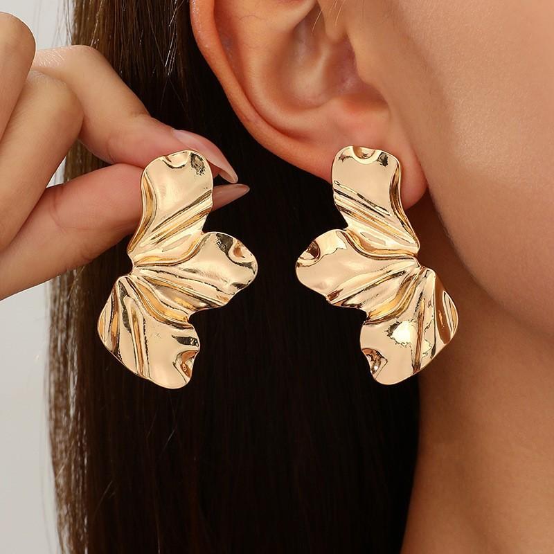 Stainless Steel Petal Stud Earrings for Women Girls Irregular Flower Vintage Exaggerate Big Earrings Party Jewelry Gifts