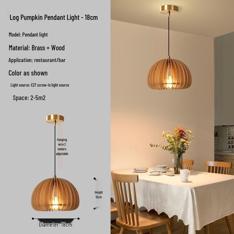Vintage Japanese Retro Wood Art Pendant Light for Restaurant, B&B, Study, Bedroom - "Chuko Pumpkin Lamp"