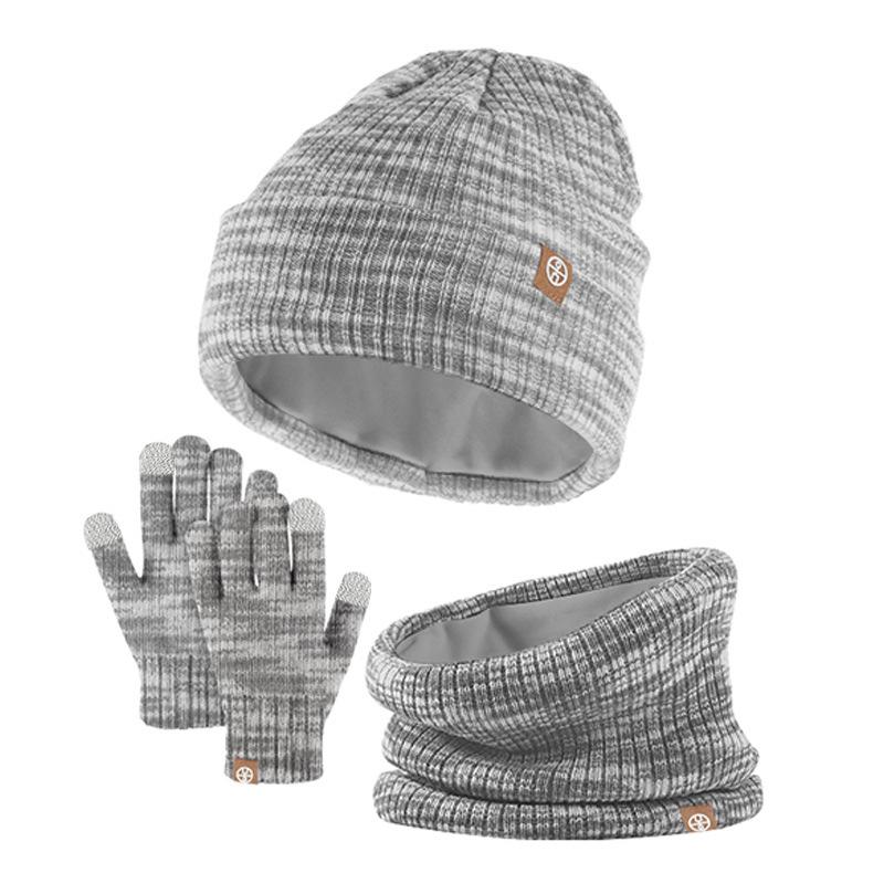 Winter Strick Woll Bommelmütze, Schal, Handschuhe, 3-teiliges Set, Kinder Samt Warme Mütze