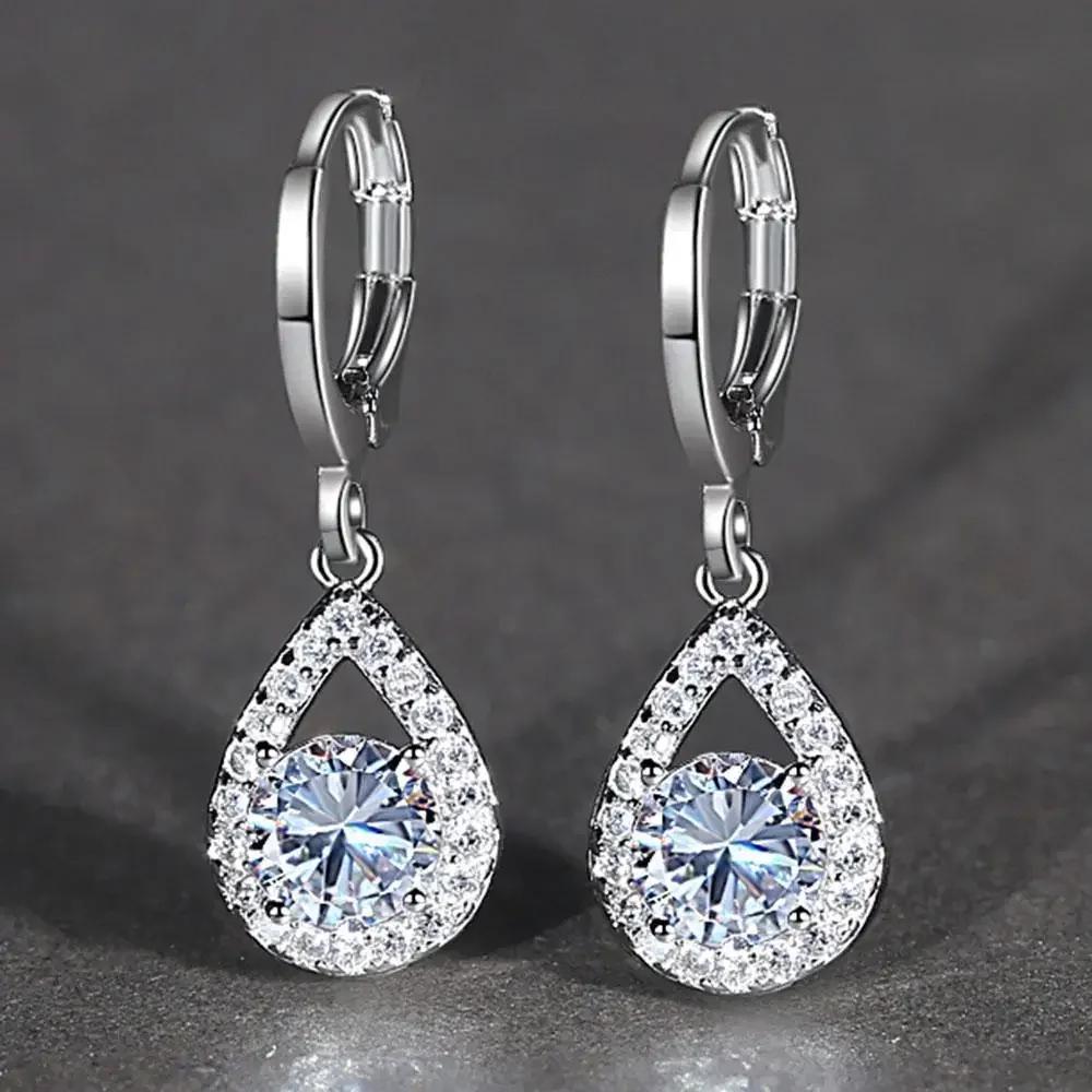 New Light Luxury Water Drop Design Earrings For Women, Sparkling Cube Zirconia Fashion Geometric Engagement Jewelry