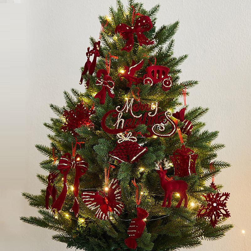 Christmas Flocking Bow Ornament - Window & Tree Decor