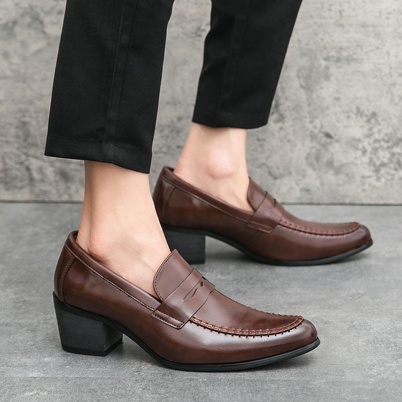 Italian Classic Men's High Heel Leather Shoes Fashionable minimalist style Wedding party casual business men's thick soled shoes