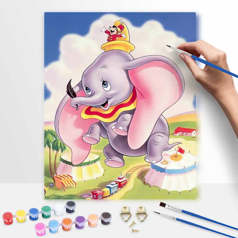 Disney Dumbo flying circus oil painting art handmade diy painting home decoration gift 20x30cm