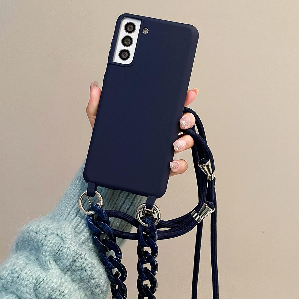Crossbody Lanyard Acrylic Bracelet Silicone Soft Case For Samsung S24 Ultra S23 Plus S22 S21 Candy Necklace Shoulder Strap Cover