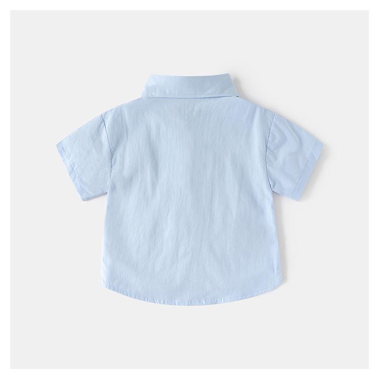 2026 Boys' Summer Short Sleeve Embroidered Shirt with Removable Tie