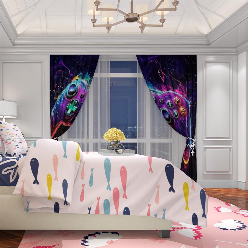 2Pcs- Game Curtain, Neon Character Design, Perfect for Bedroom, Living Room, Office Decoration