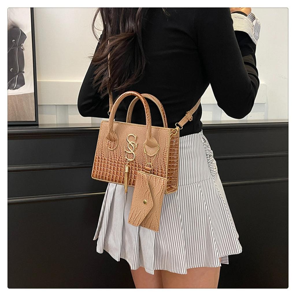 Fashion Solid Color Simple Crocodile Letters Tassel Casual Atmosphere Shoulder Handbag Bag For Women