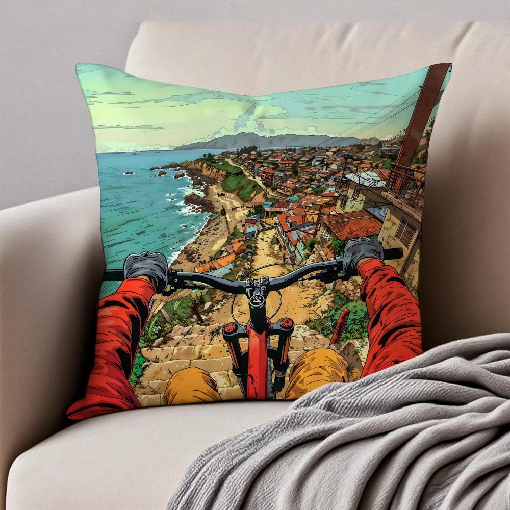 

Illustration Style Of Bicycles Cushion Cover Pillowcase Antidustmite Invisible Zipper Short Plush Sofa Cushion 30X30cm