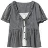 Women's Faux Two-Piece Plaid V-Neck Cotton Blouse
