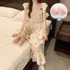 Women's Cloud Cotton Camisole Nightgown with Built-in Bra, Princess Style, Long Lapel Design for Summer 2026.