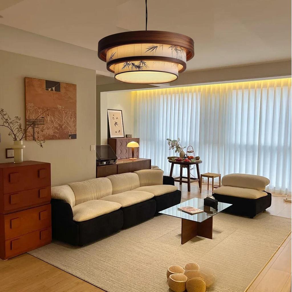 Walnut Bamboo Leaf Landscape Chandelier - Eye-Protecting Ceiling Light for Living Rooms, Bedrooms, and Tea Rooms