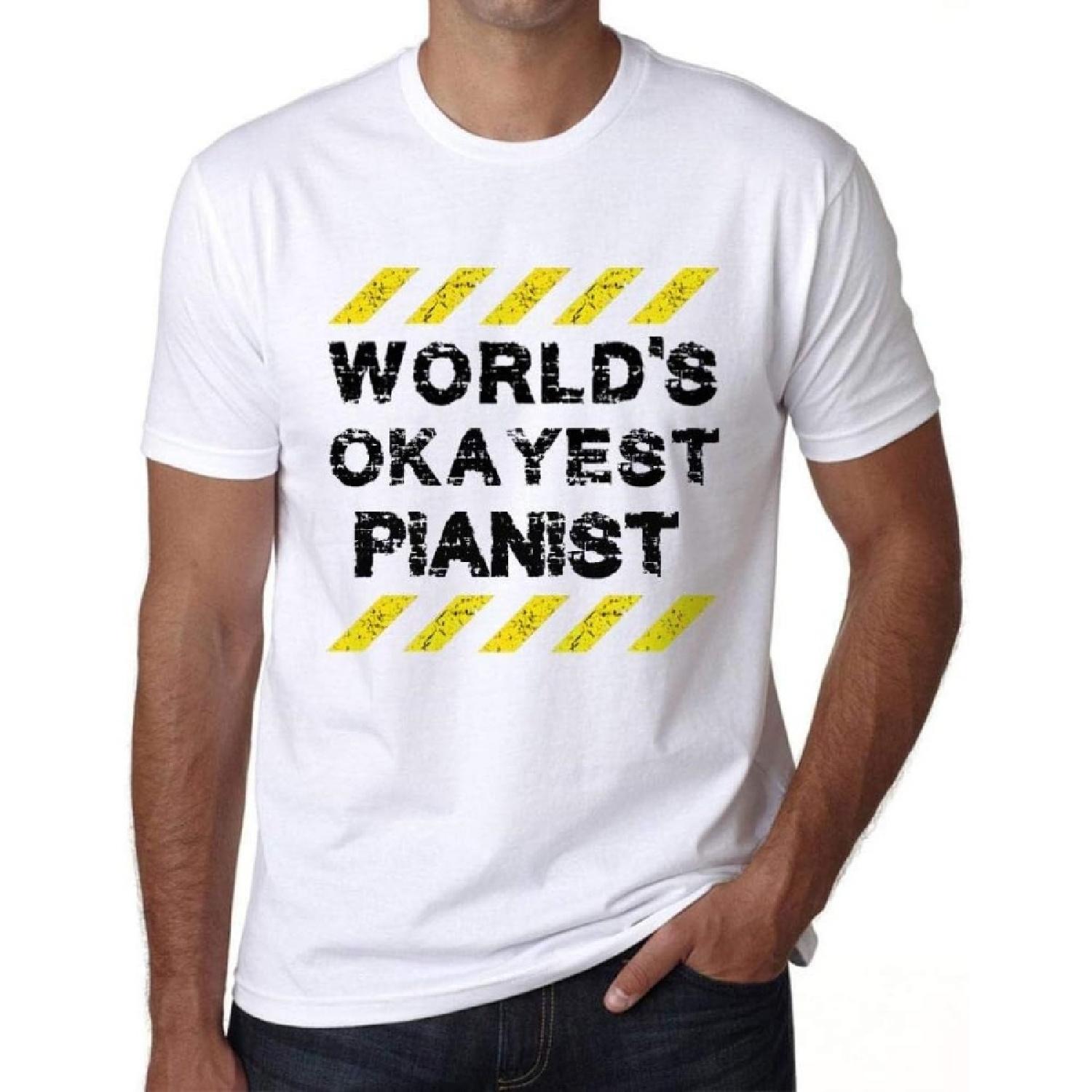 Men s Graphic T-Shirt Worlds Okayest Pianist Eco-Friendly Limited Edition Short Sleeve Tee-Shirt Vintage Birthday Gift Novelty White L S