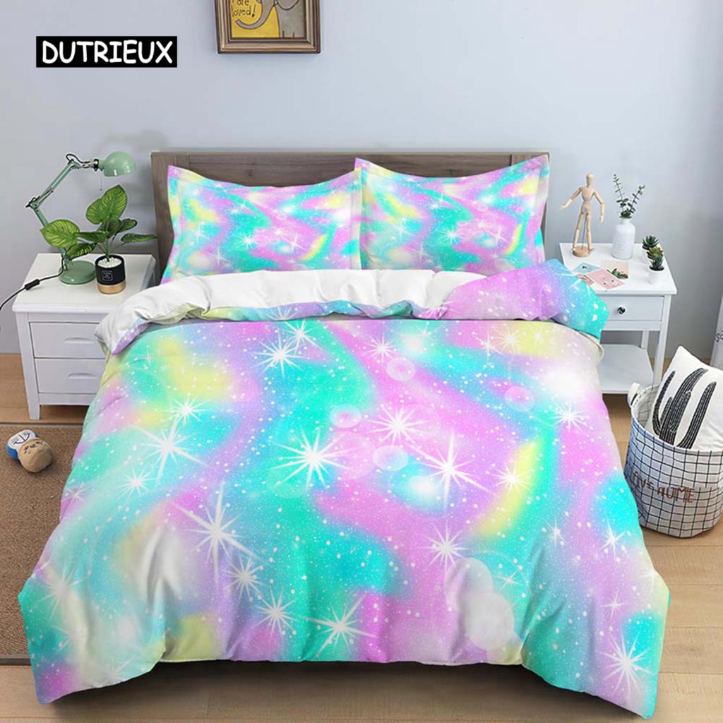 Regenbogen Druck Bettwäsche Set, Bunter Streifen Bettbezug Weiches Bettwäsche Set, Einzelbett King Queen Größe 3-teilig Polyester Bettdeckenbezug