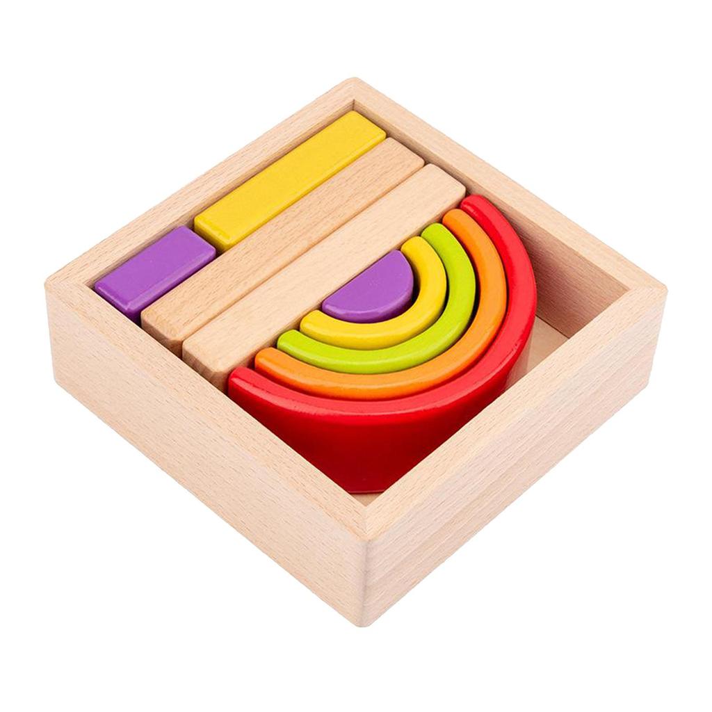 Wooden Rainbow Stacking Game Learning Toy Geometry Building Blocks Educational Toys for baby Toddlers