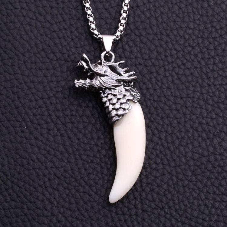 Men s Statement Wolf Tooth Pendant Necklace