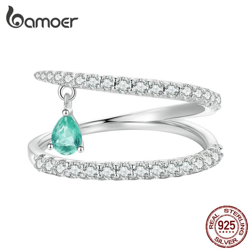 

BAMOER, двухслойное штабелируемое кольцо из стерлингового серебра 925 пробы, геометрическое кольцо для женщин, оригинальный дизайн, ювелирные изделия, подарок на день рождения