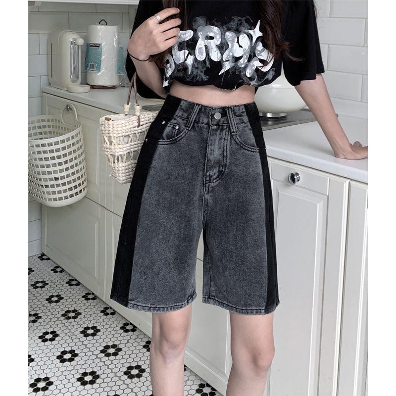 Shorts Vaqueros Mujer Verano Moda Cintura Alta Pantalones Cortos Sueltos Pierna Ancha Vaqueros Pantalones Gris Tendencia Streetwear
