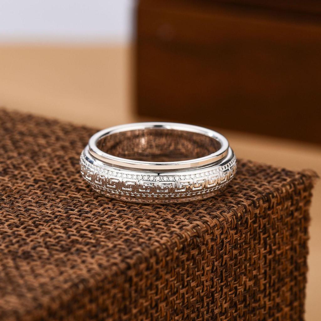 Sterling Silver Swirl Rotatable Ring: Personalized Simple Design for Men & Women, Trendy Index Finger Accessory