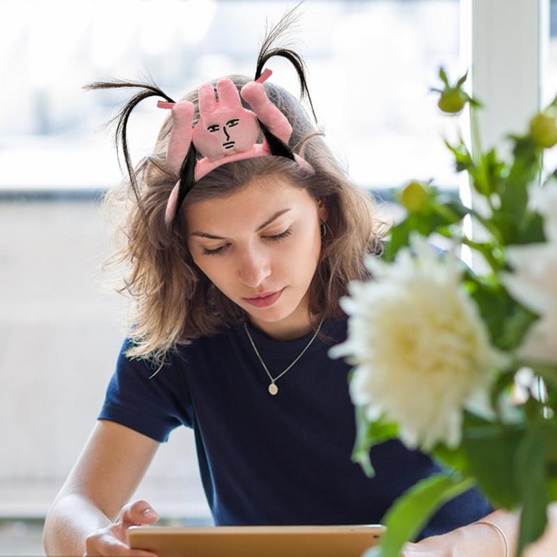 Funny Headband New Pink Bunny Hair Band Quirky Fun Plush Headband Grip Bangs Cute Photo Decoration Hair Bands Headdress