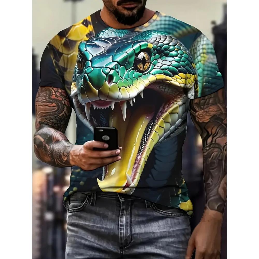 T-shirt da uomo con stampa 3D Grafica Serpente T-shirt da uomo Moda Estiva Casual Quotidiana Streetwear Girocollo Manica Corta T-shirt Scaglie Magliette da uomo