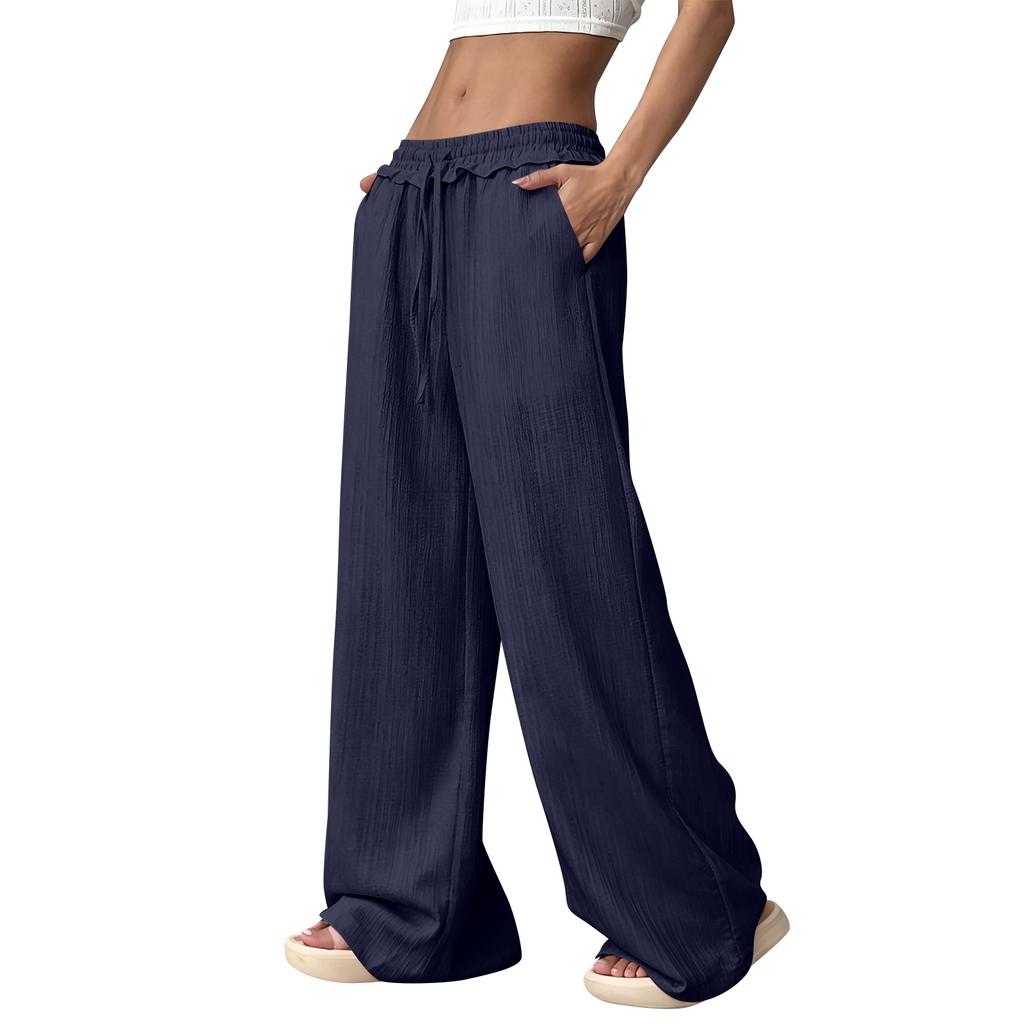 Women's Loose-fitting Wide-leg Pants, Casual Loose-fitting Pants, High-elastic Waistband, Long Pants With Pockets