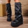 Mode 6,5 cm Absatz Kniehohe Stiefel für Damen Plateau Stiefel Frühling Herbst Winter Keil Bequem Bequem Motorradstiefel