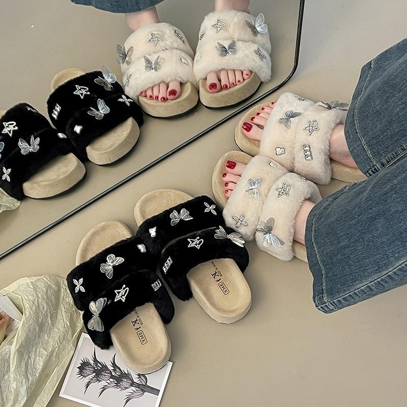 In the Autumn and Winter of 2025, the New Mao Mao Thick-bottomed Comfortable Internet Celebrity Wears Cute Butterfly Stars Mao Mao Slippers