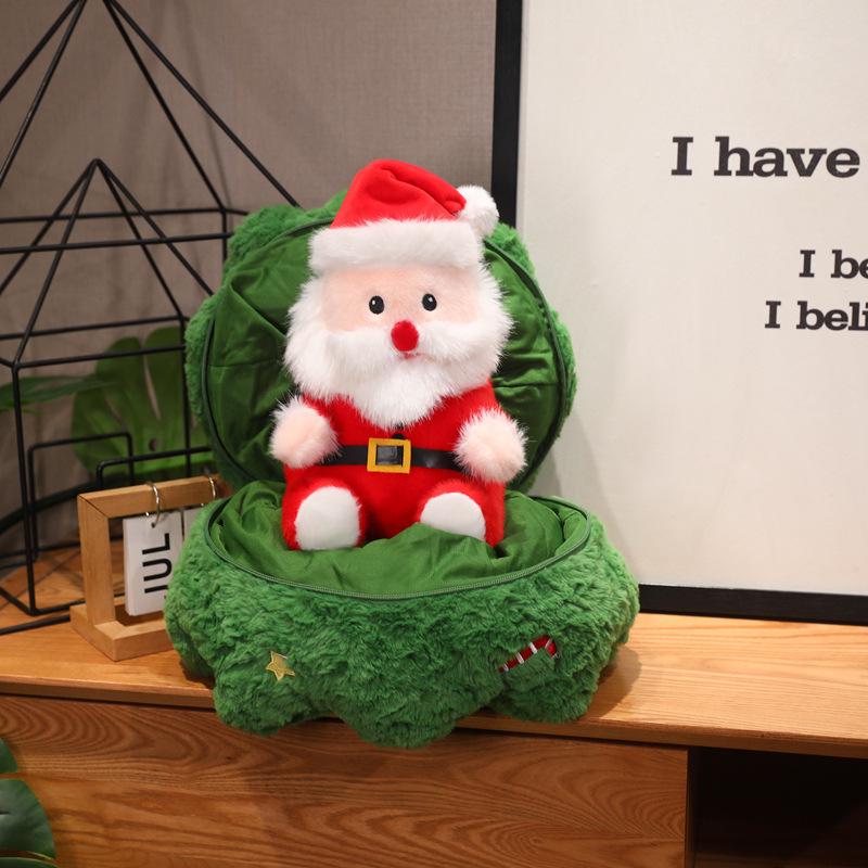 Christmas Tree Santa & Fawn Plush Pillow Ornament