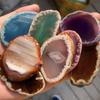 60*40mm Unregelmäßige Achat-Geode Handgefertigt Poliert Kristallscheibe DIY Schmuckherstellung Vergoldeter Rand Achat Windspiel Geschenk