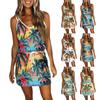 Women's Fashion Casual Summer Printed Loose Sleeveless Strappy Front Pockets V Neck Dress