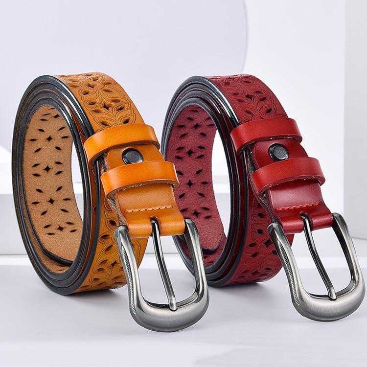 Ladies Belt Leather Hollow Cowhide Belt Fine Decorative Belt